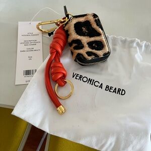 Veronica Beard Leopard Print Key Holder with Red and Gold Accents